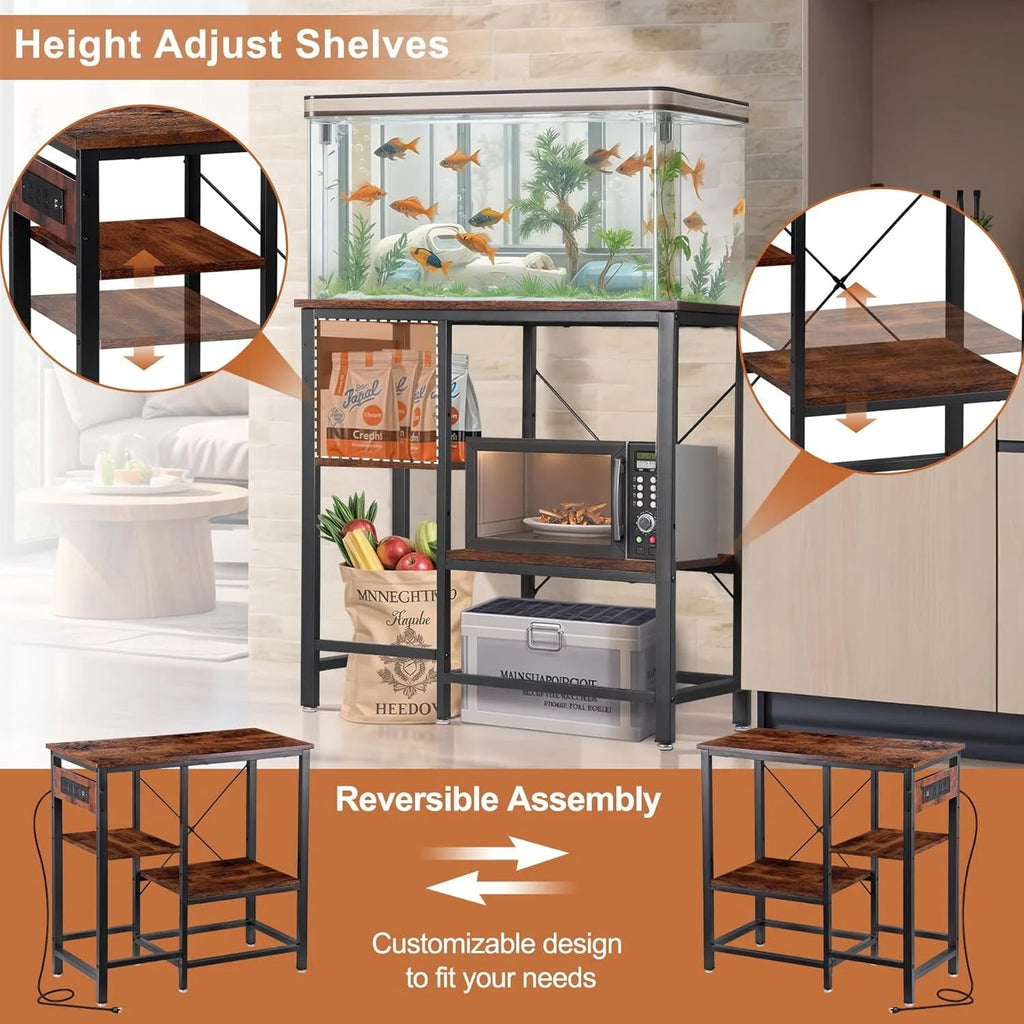 20-29-37 Gallon Fish Tank Stand with 3-Tier Adjustable Storage Shelves and Power Outlet, Reptile Tank Stand, 30.7" L*13.7"