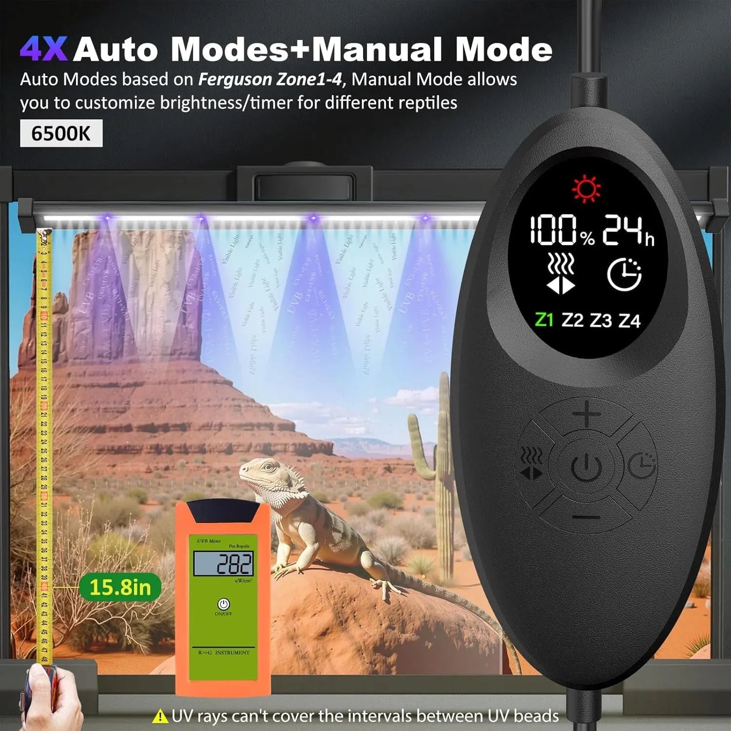 18W UVA UVB Reptile LED Light 28.5" – Auto Modes & Timer